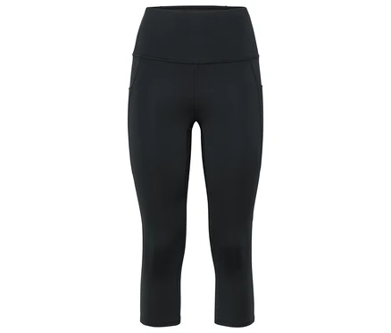 Černé sportovní legíny ke kolenům s kapsami na bocích.