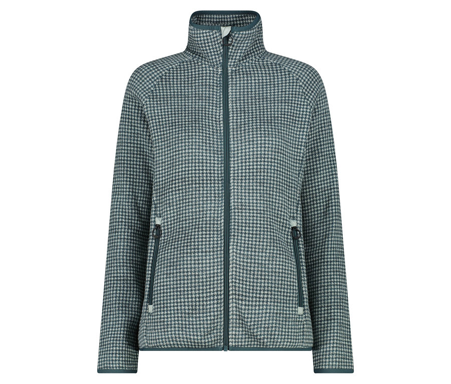 Bunda se vzorem kohoutí stopy se zipem uprostřed.