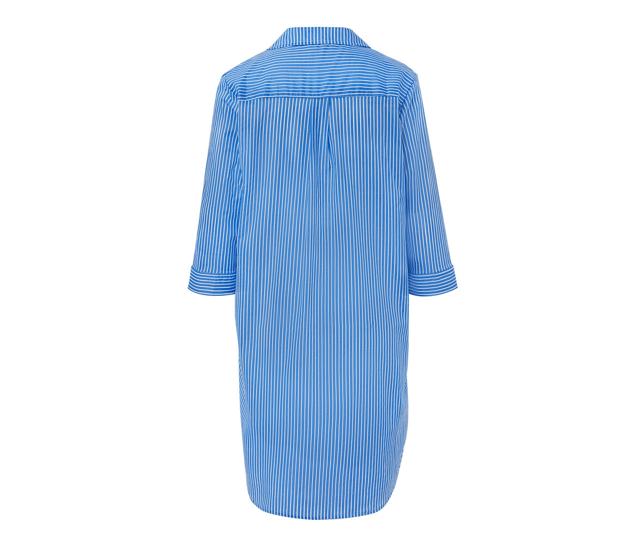 Modrá a bílá pruhovaná tkaná noční košile zobrazená zezadu.