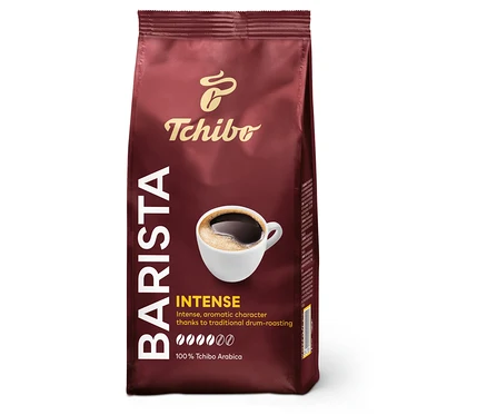 Balení mleté kávy Tchibo Barista Intense 250 g. Na obalu je obrázek šálku kávy.