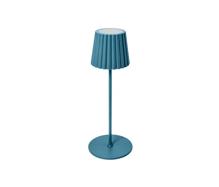 Modrá dobíjecí LED stolní lampa do exteriéru.