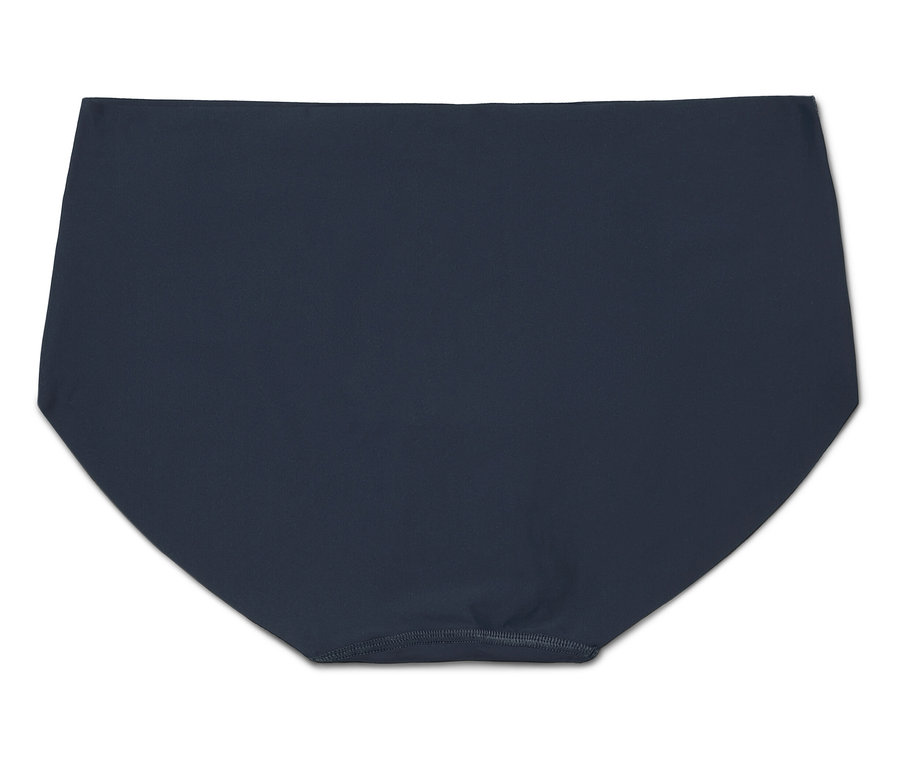 Tmavě modré kalhotky s vysokým pasem na bílém pozadí.