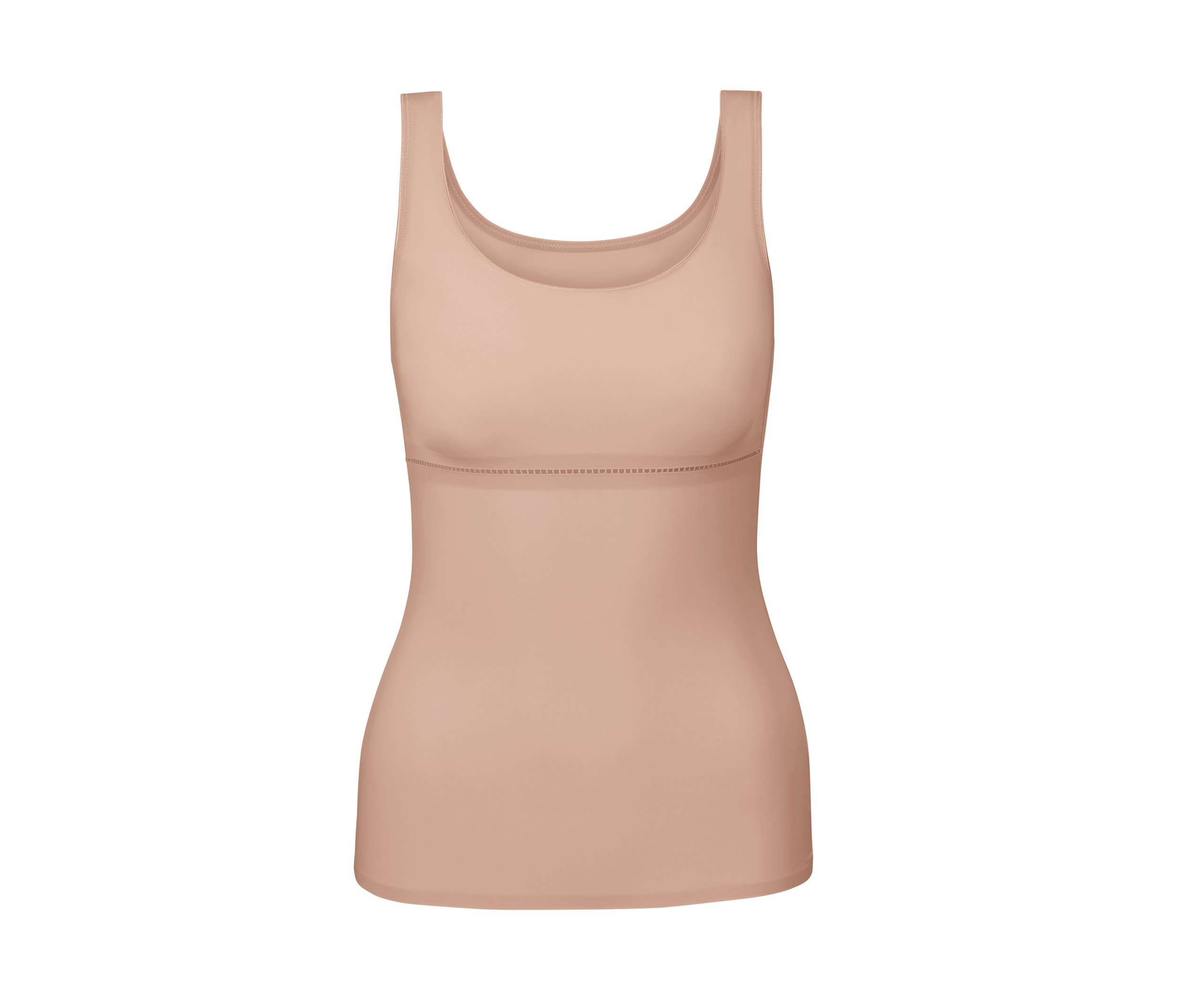 Béžové stahovací tílko na bílém pozadí.