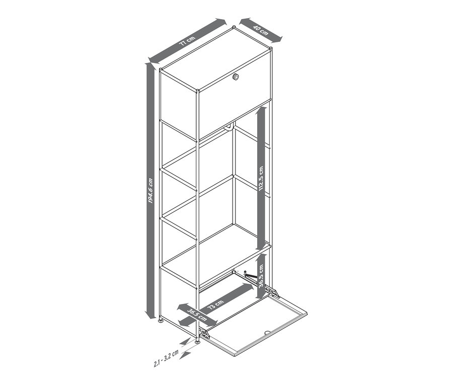 Nákres kovového věšáku na šaty CN3 s rozměry.