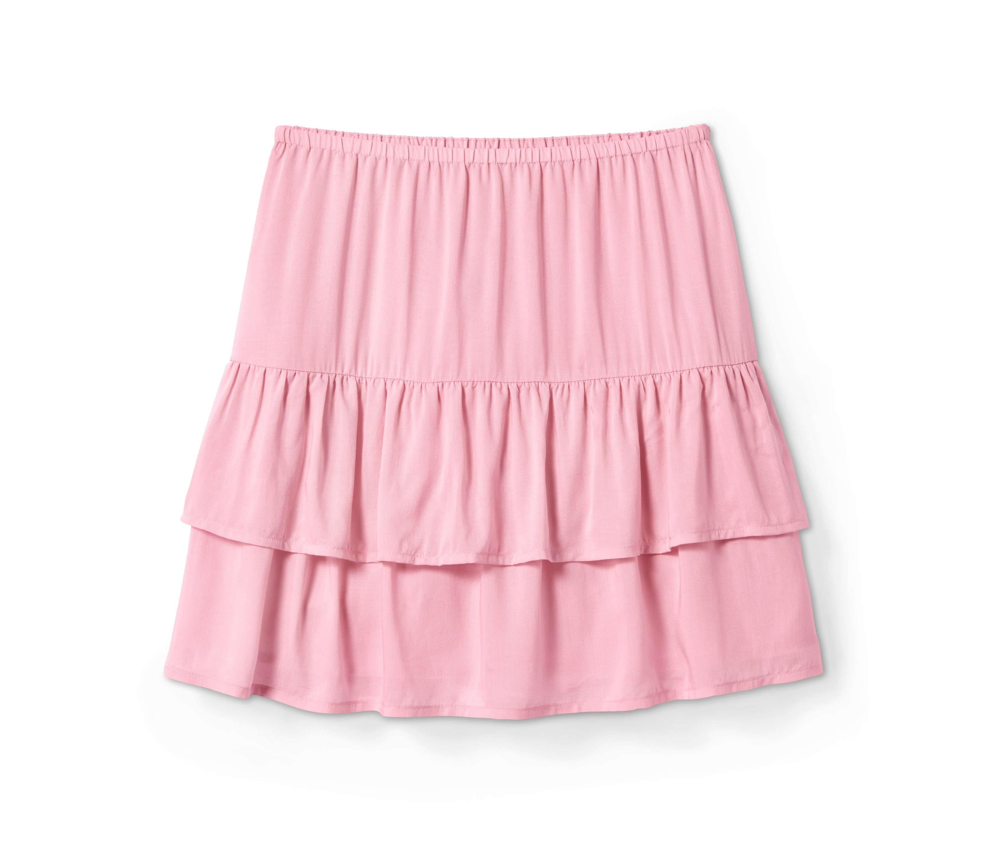 Růžová volánová tkaná sukně.