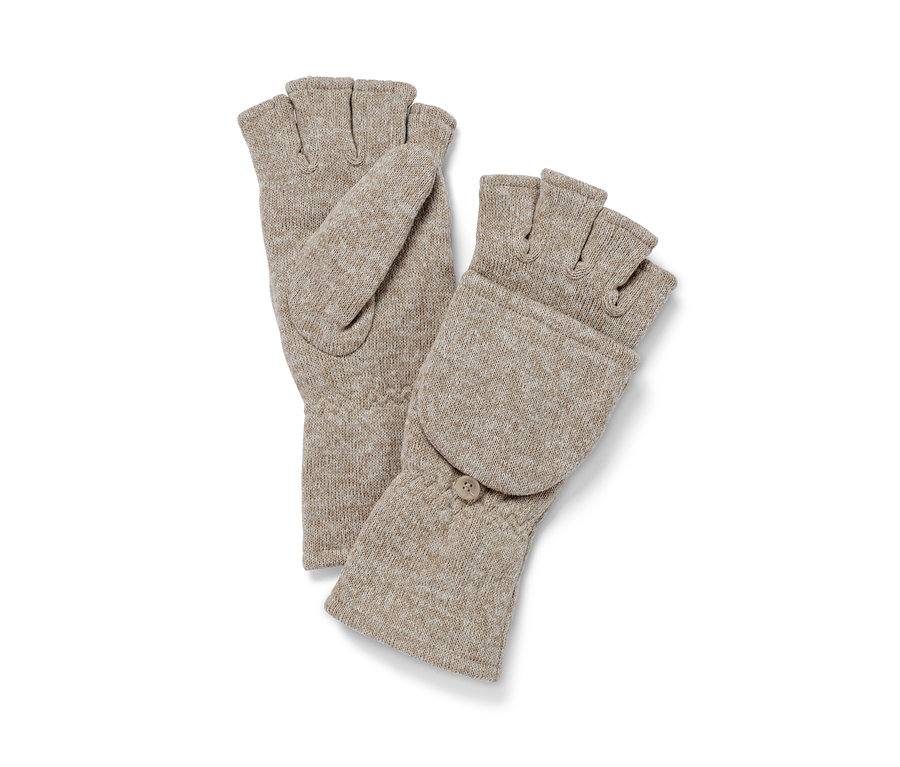 Béžové odklápěcí palčáky z pleteného fleecu.