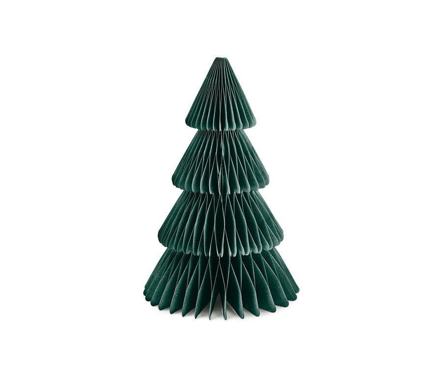 Skládací papírový stromeček, střední, tmavě zelený.
