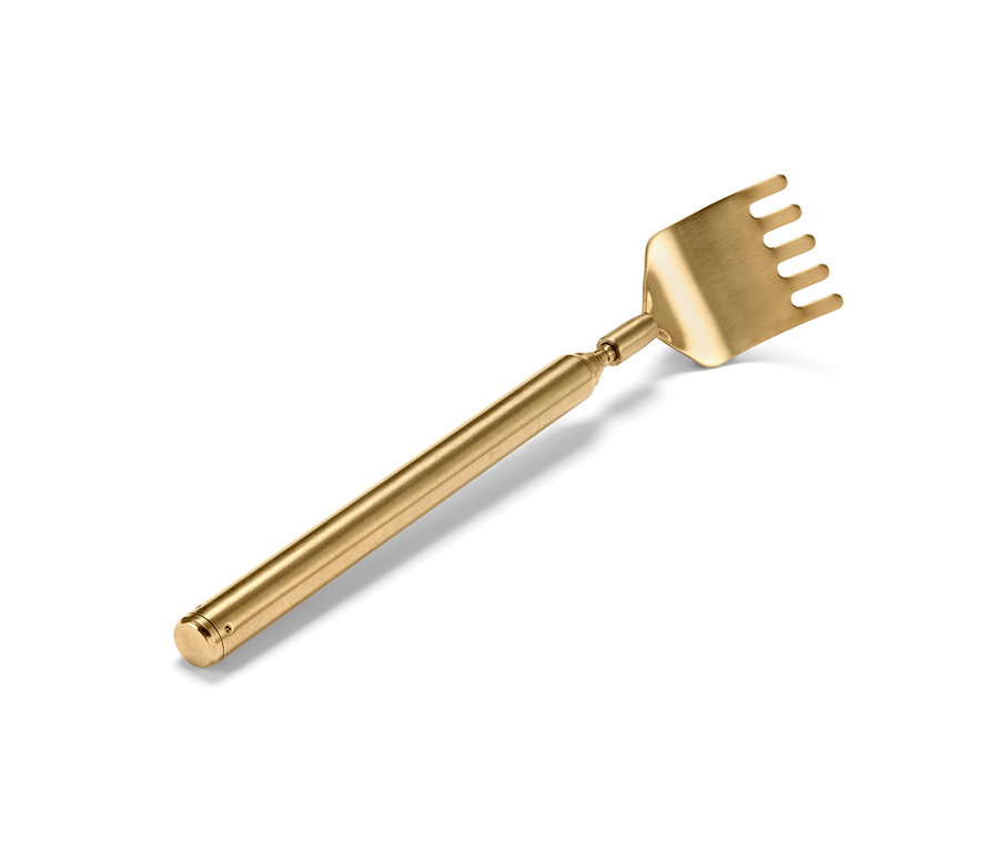 Zlaté drbátko na záda na bílém pozadí.