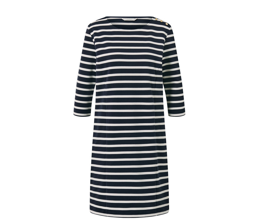 Proužkované šaty z teplákoviny s tříčtvrtečními rukávy.