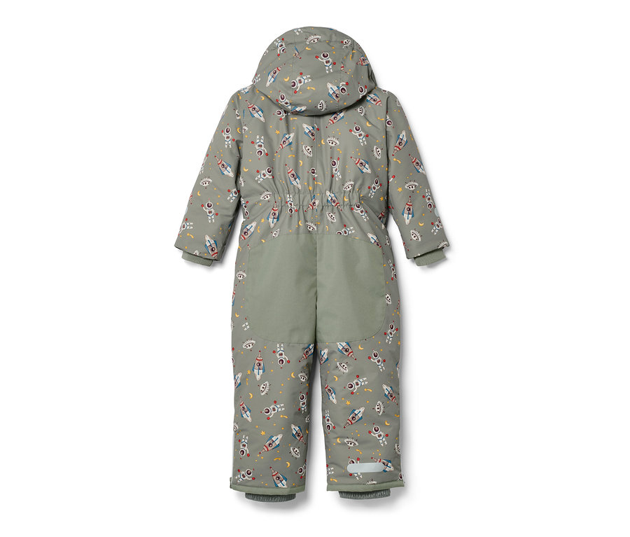Dětská zimní kombinéza s potiskem raket a vesmírných objektů.