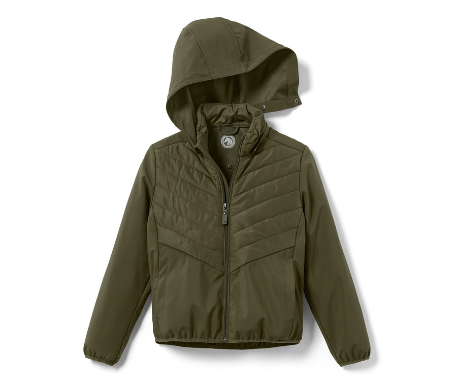 Zelená dětská jezdecká bunda se zipem a kapucí.