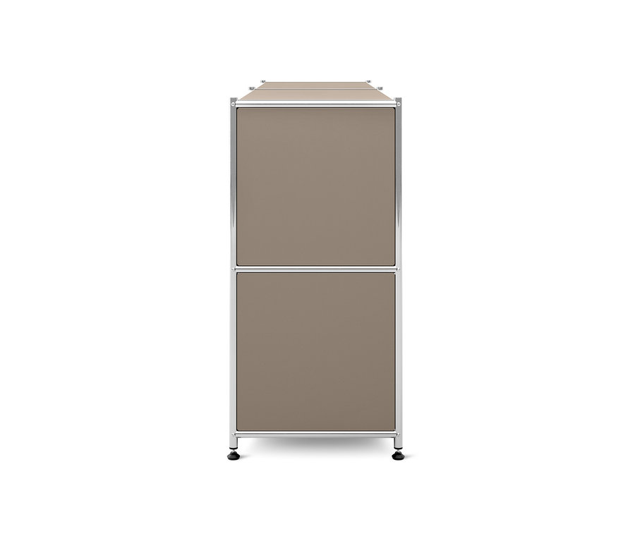 Šedobéžová kovová odkládací skříňka CN3 se 2 přemístitelnými výklopnými dvířky.