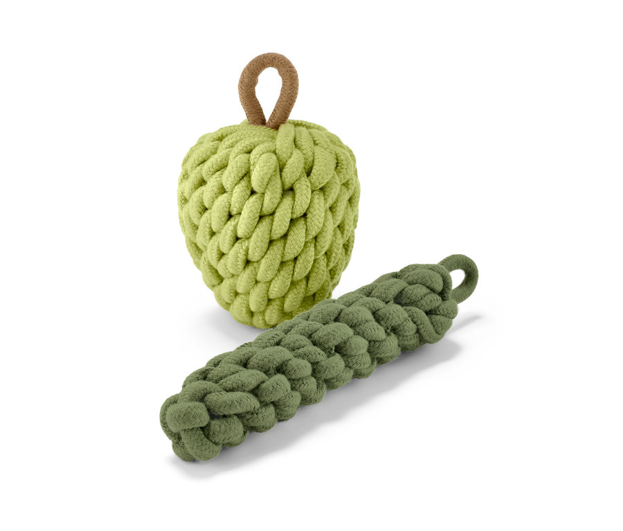 Hračka pro psy – jablko a cuketa z pletené bavlny.