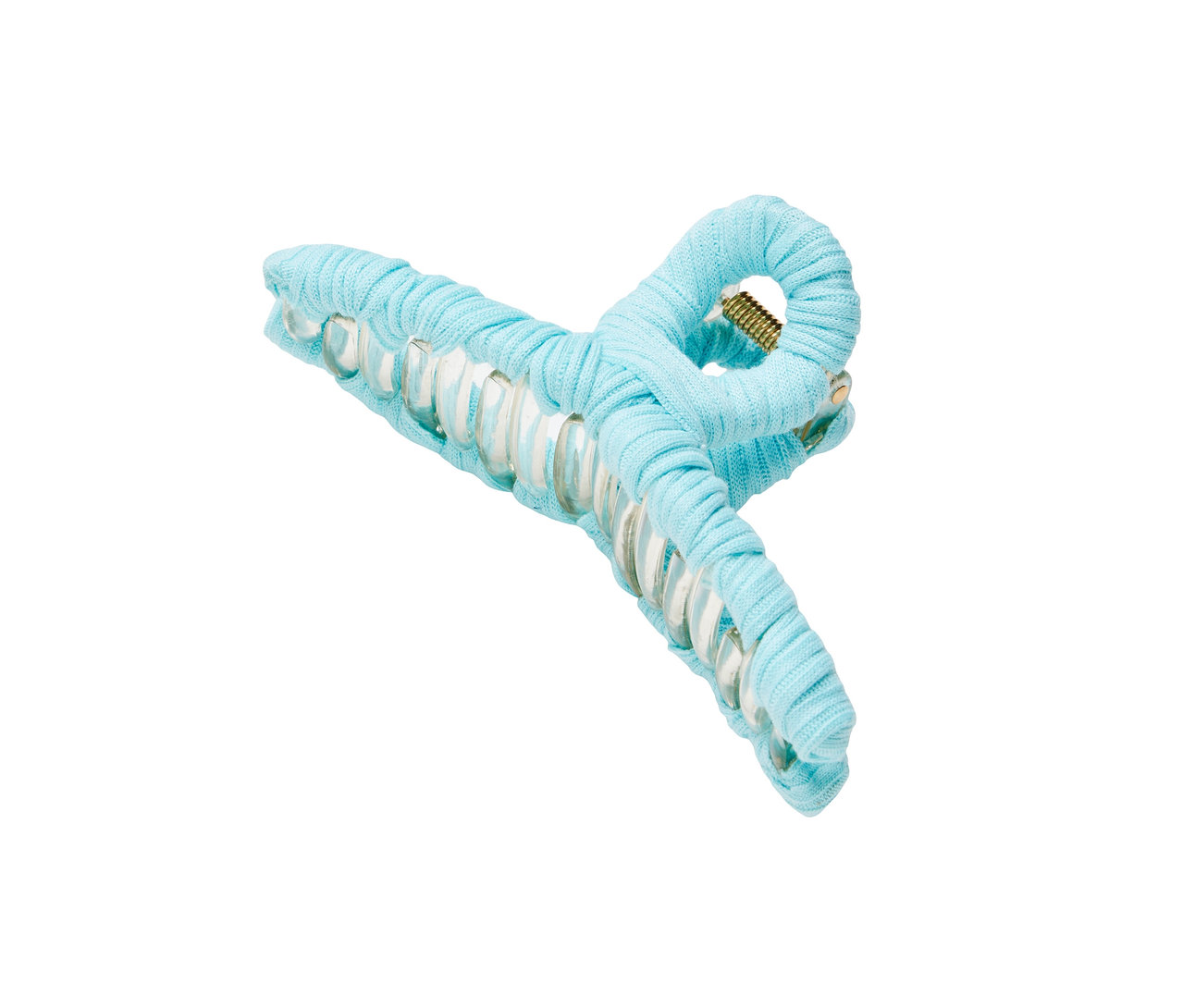 Světle modrá spona do vlasů ze sady vlasových doplňků.