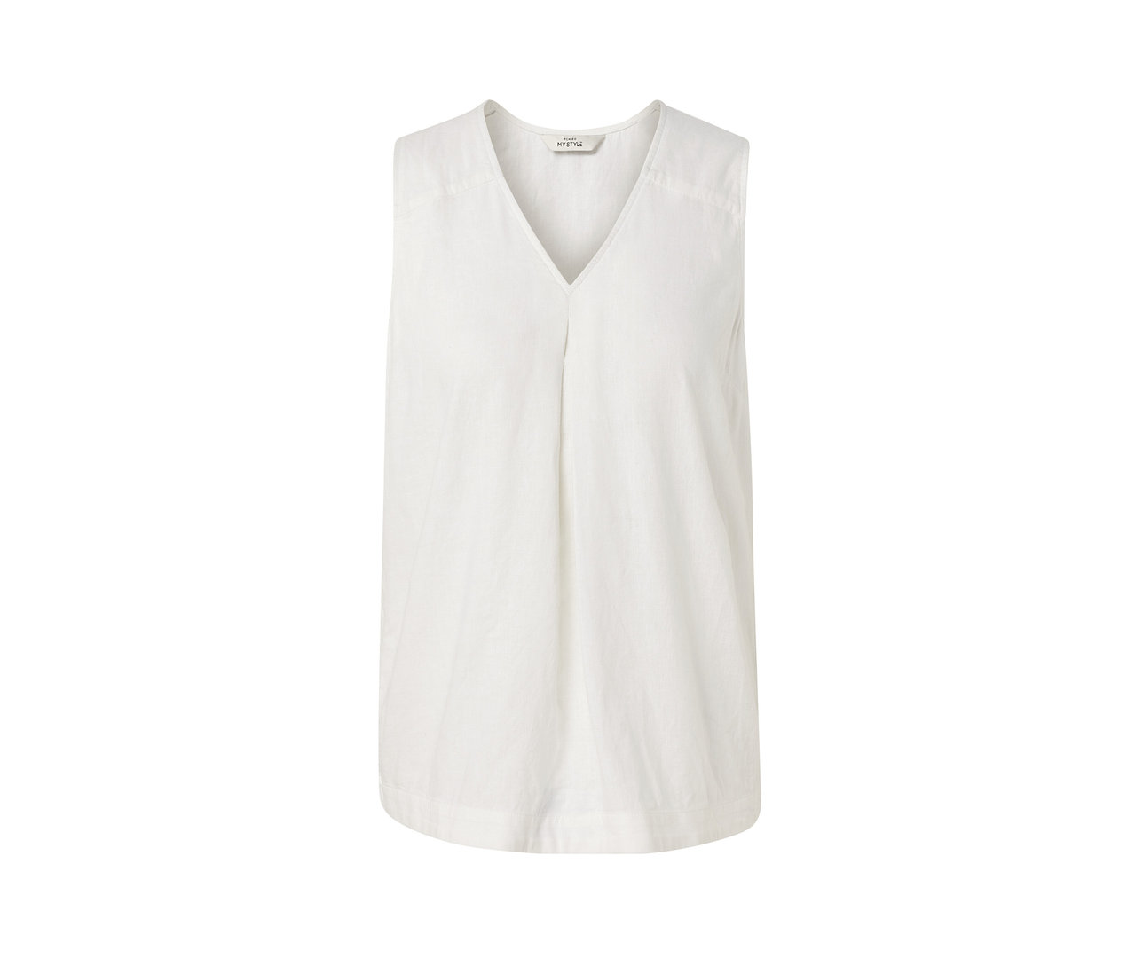 Bílá lněná halenka bez rukávů.