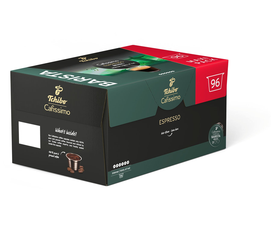 Balení 96 kapslí Tchibo Cafissimo Barista Espresso.