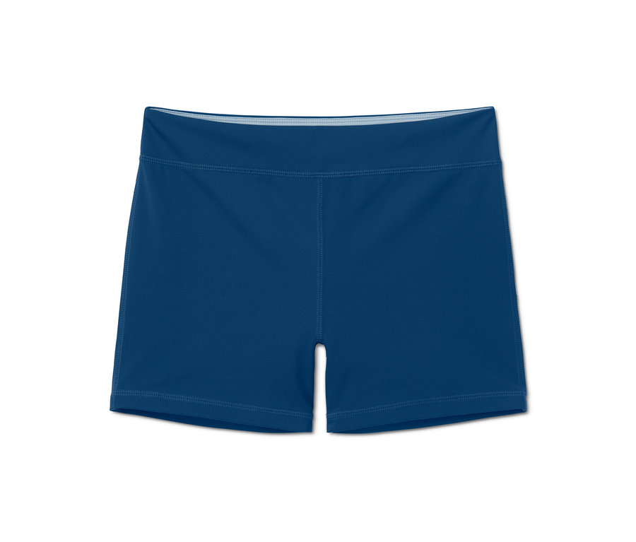 Tmavě modré běžecké a koupací šortky na bílém pozadí.