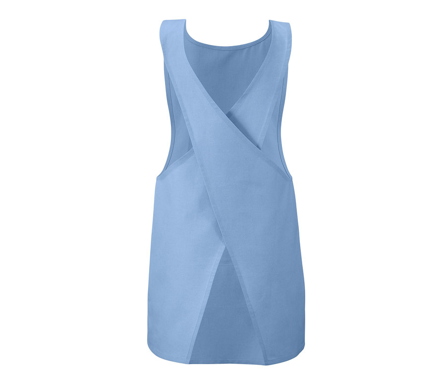 Modrá kuchyňská zástěra.