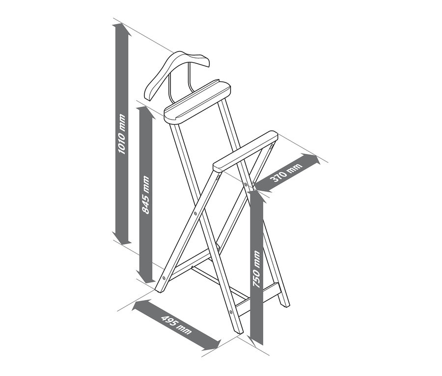 Nákres němého sluhy s rozměry.