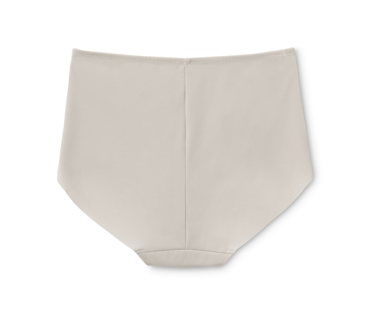 Béžové kalhotky s vysokým pasem.