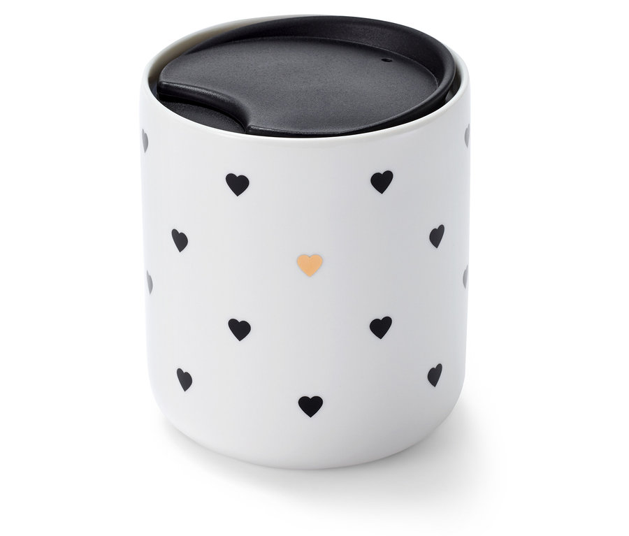 Porcelánový hrnek s víčkem, srdíčka