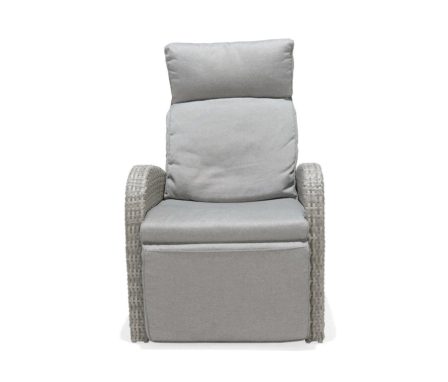 Šedé křeslo "Thore" s vyklápěcí podnožkou.