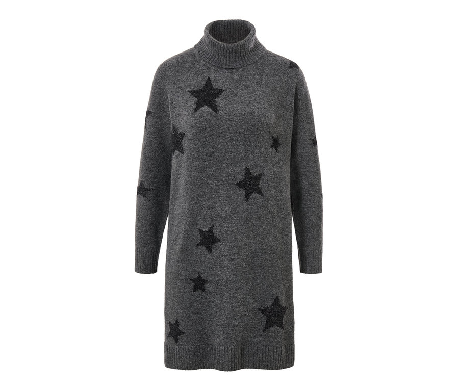 Pletené šaty s rolákem se vzorem hvězd.