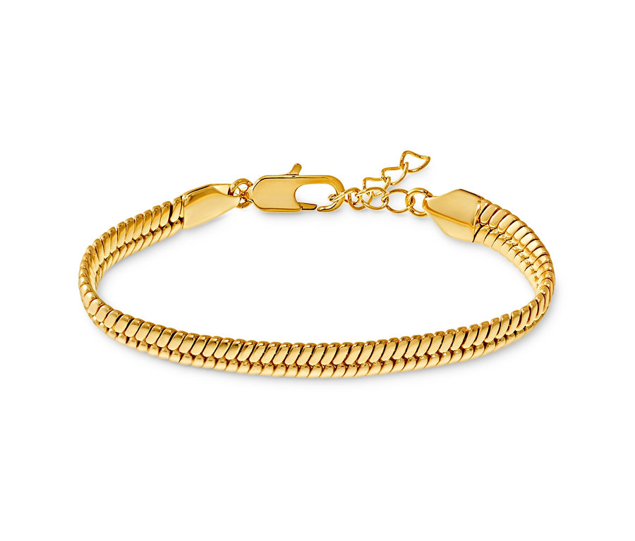 Zlatý náramek Plochý hádek leží na bílém pozadí.