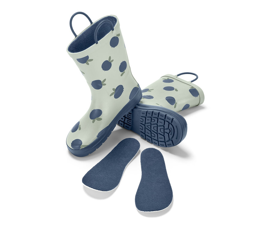 Dětské holínky s potiskem borůvek a vložkami do bot.