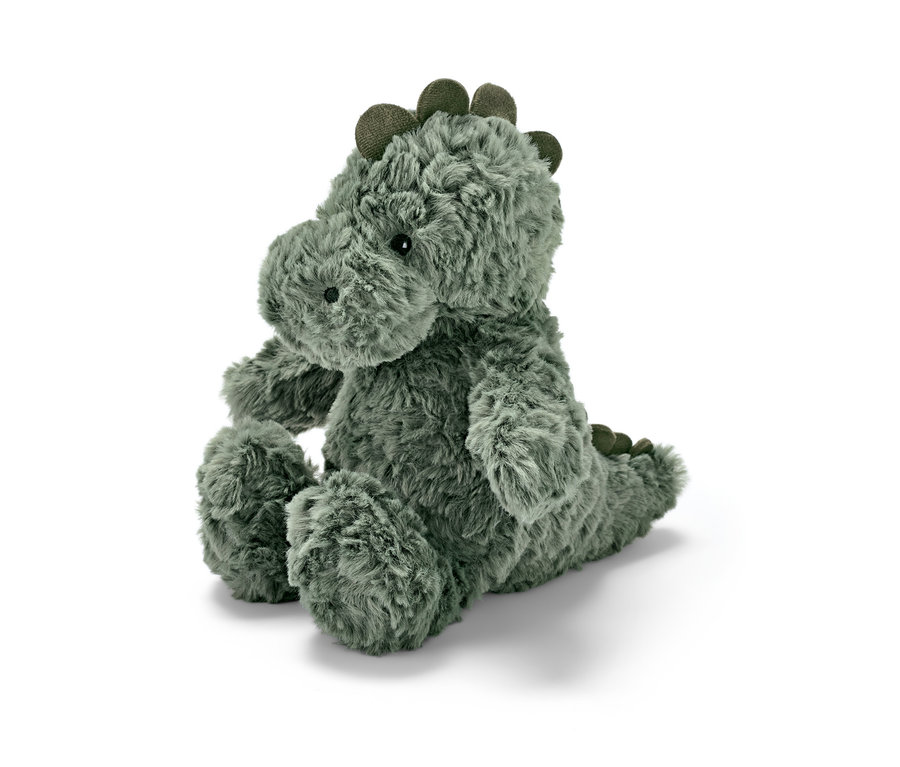 Plyšové zvířátko »Dinosaurus« sedí na bílém pozadí.