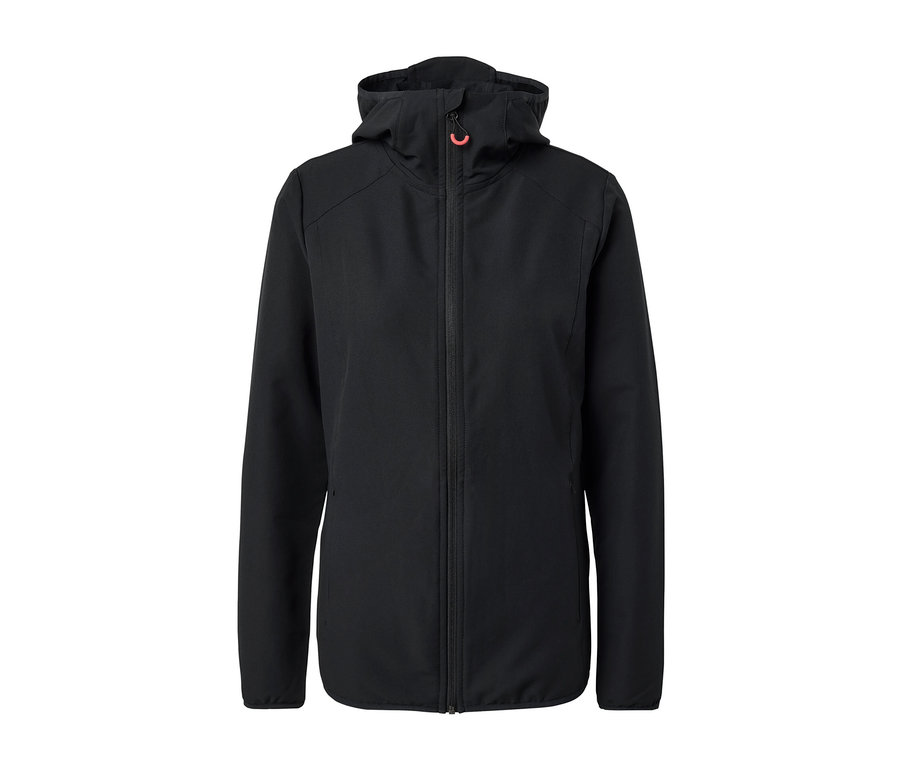 Černá softshellová bunda na zip s kapucí.