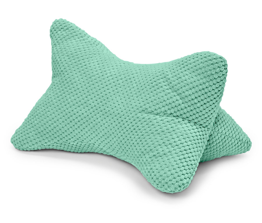 Mátově zelený polštář na čtení leží na bílém pozadí.