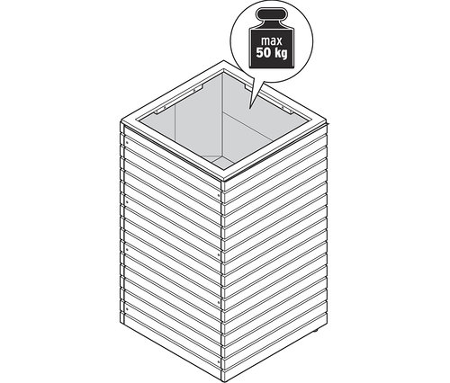 Nákres vysokého truhlíku Tinus s maximální nosností 50 kg.