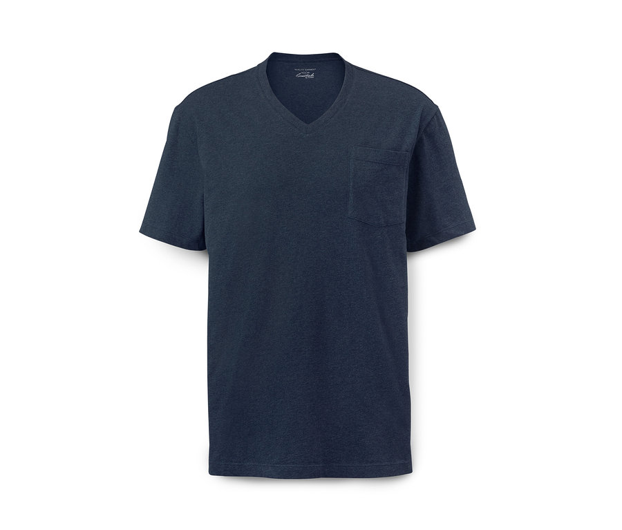 Tmavě modré krátké pyžamo s véčkovým výstřihem a kapsou.