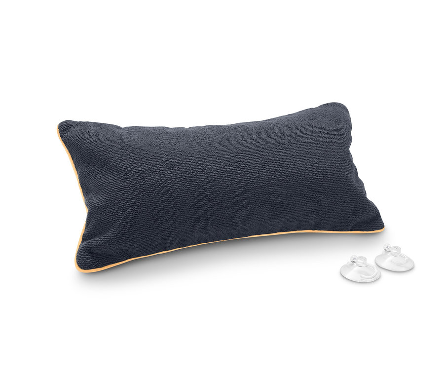 Tmavě modrý polštářek do vany s přísavkami.