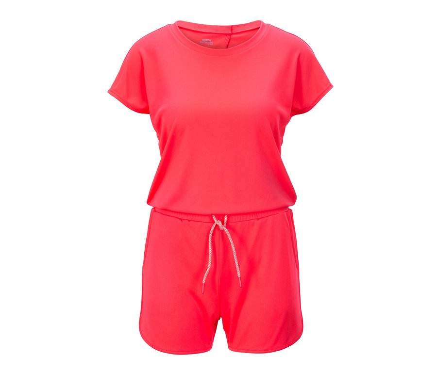 Korálový overal s krátkými rukávy a stahovací šňůrkou v pase.