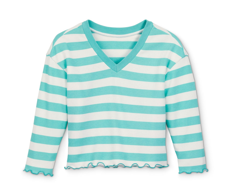 Pruhovaná mikina z biobavlny s dlouhými rukávy a výstřihem do V.