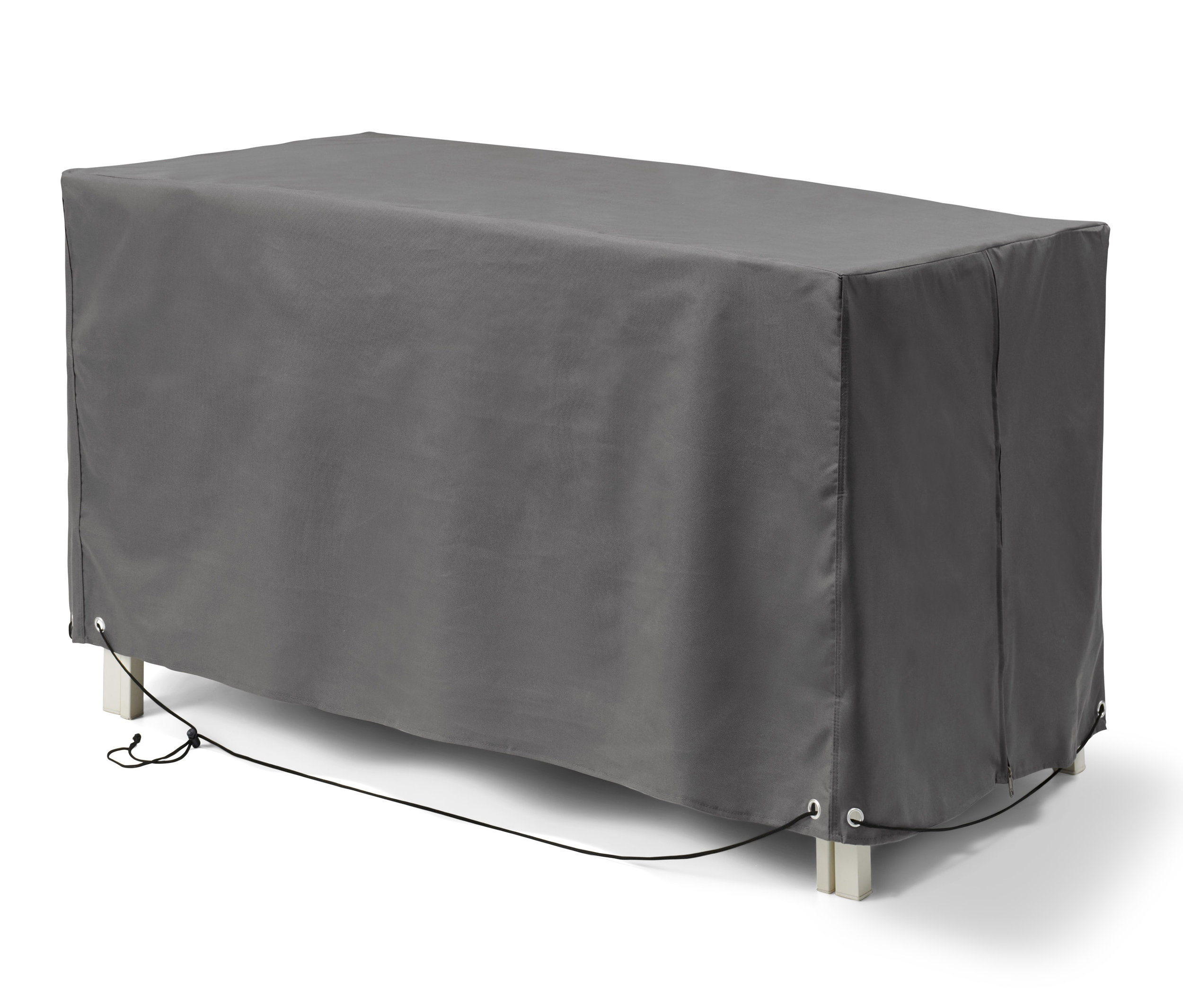 Šedý prémiový kryt na pohovku, malý, zakrývá obdélníkový předmět.