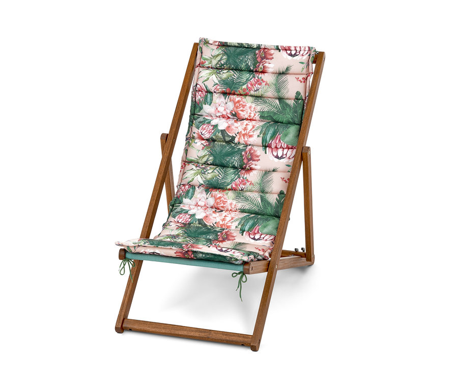 Sklápěcí lehátko s květinovým vzorem.