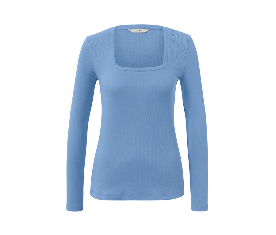 Modré triko s dlouhým rukávem.