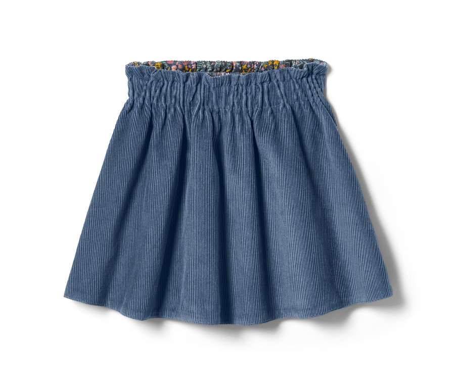 Modrá manšestrová sukně Oboustranná manšestrová sukně s květinovým pasem.