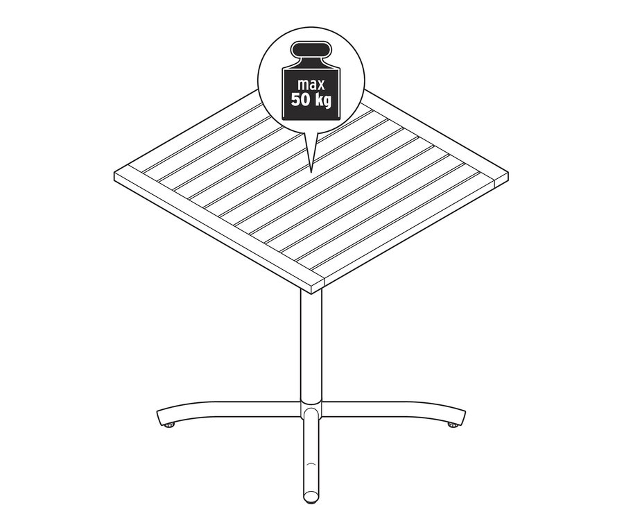 Ilustrace balkónového stolku Elin s maximální nosností 50 kg.