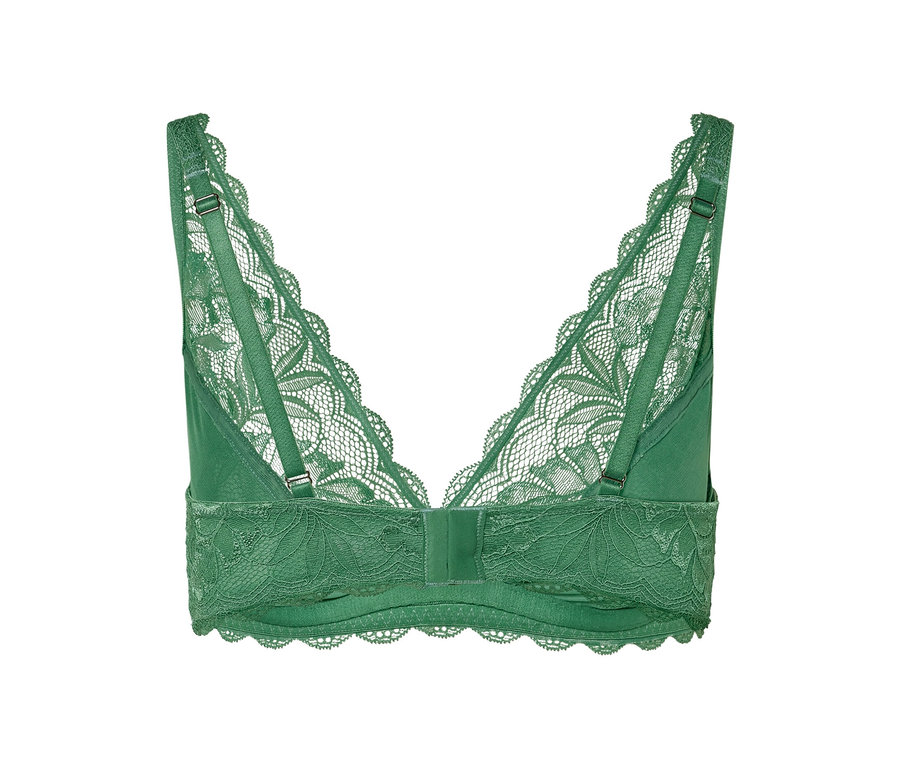 Detail zelené měkké podprsenky s krajkou.