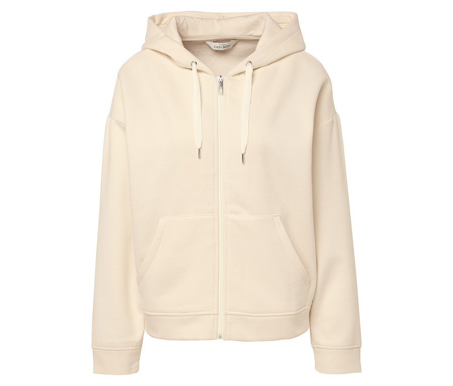 Krémová mikina s kapucí a zipem.