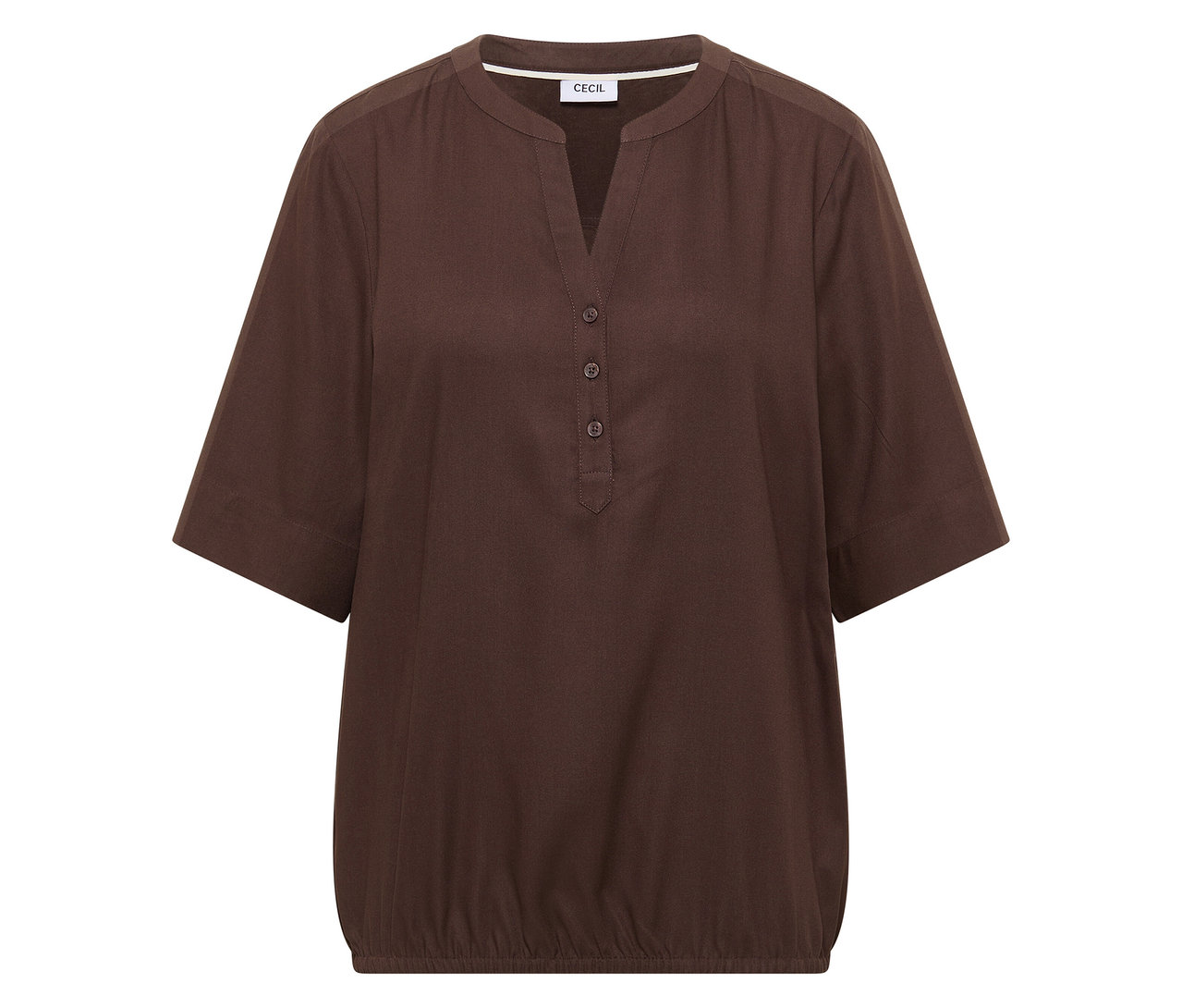 Hnědá tuniková halenka CECIL s výstřihem do V a krátkými rukávy.