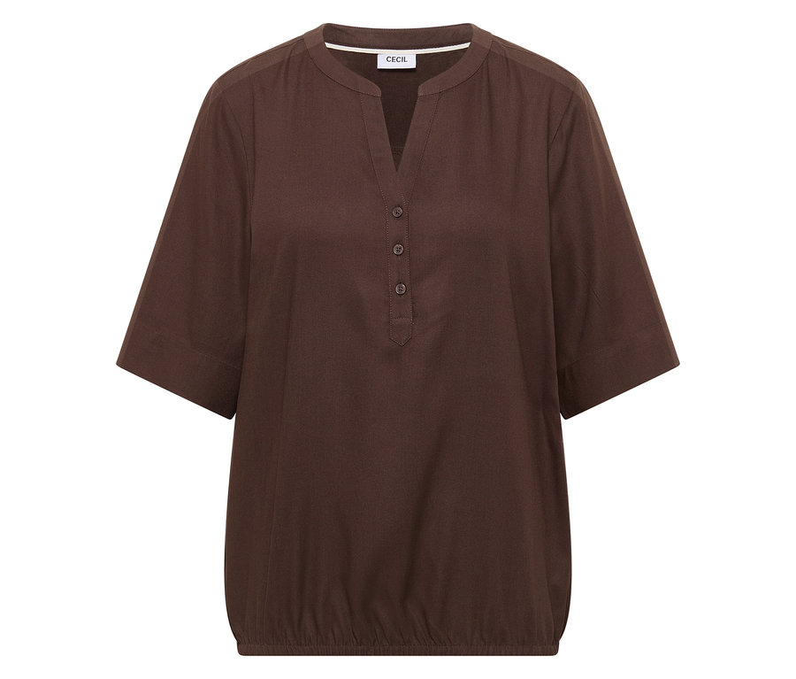 Hnědá tuniková halenka CECIL s výstřihem do V a krátkými rukávy.