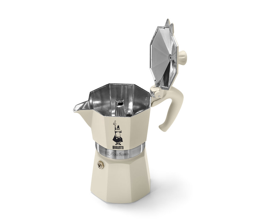 Otevřená krémová konvička na espresso »Bialetti Moka Express« 190 ml.