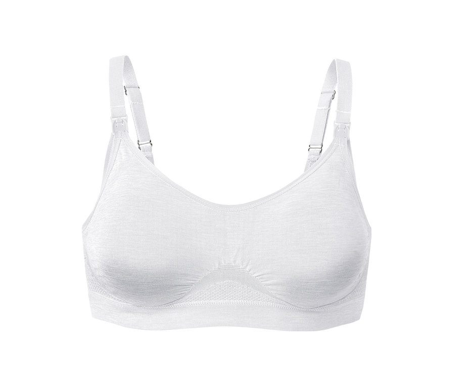 Bílá bezešvá podprsenka na kojení z dvousetové sady.