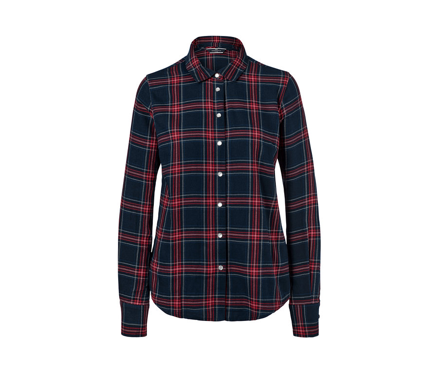 Kostkovaná halenka z bavlněného flanelu s dlouhými rukávy a knoflíky.