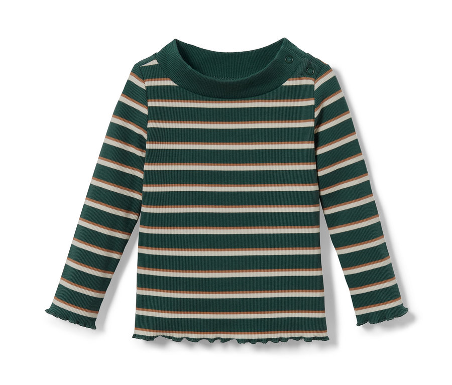 Zelené proužkované triko s dlouhým rukávem.
